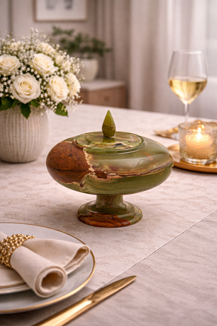 Verdant Onyx Pedestal Lidded Vessel - Decoronto