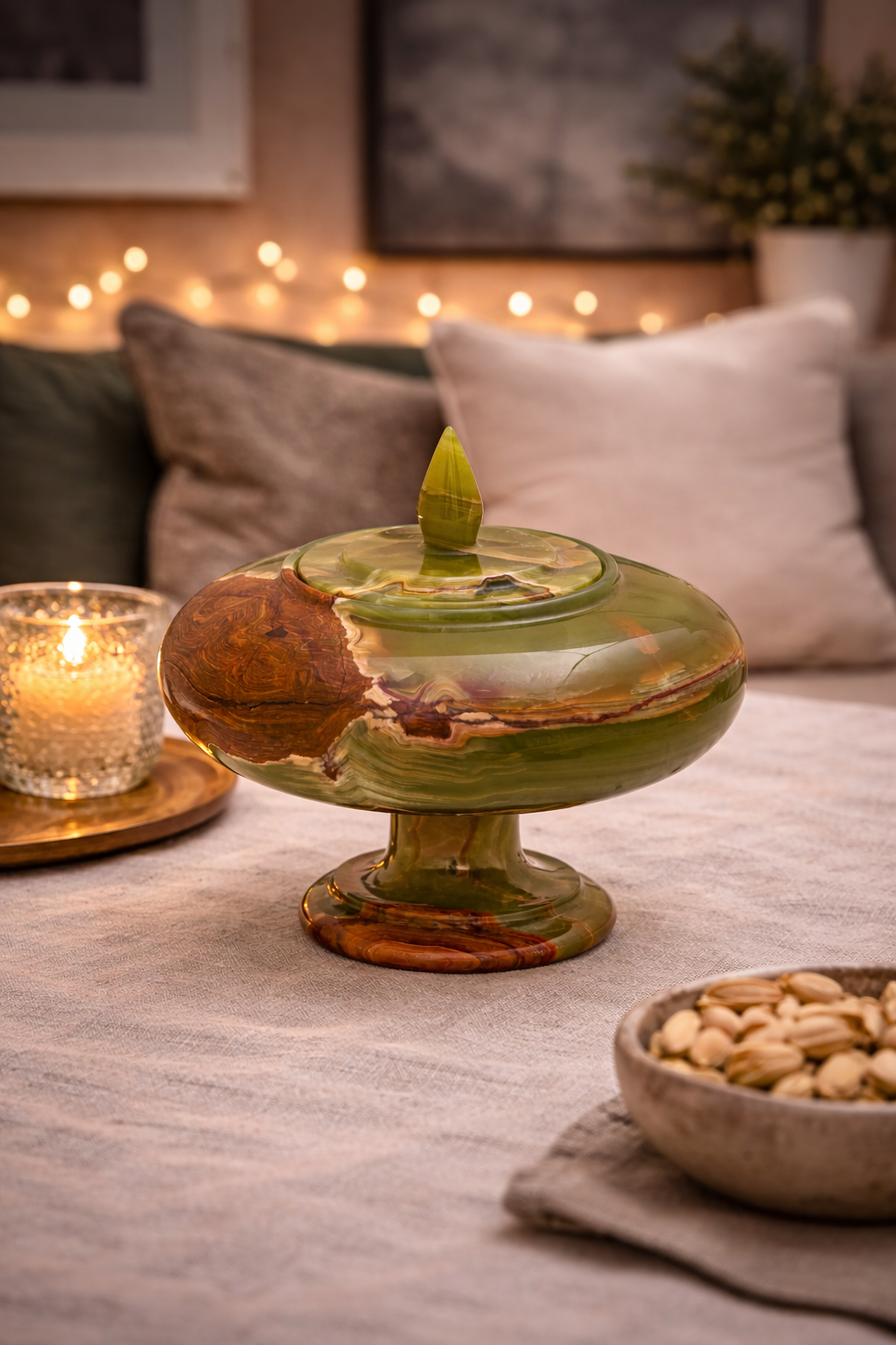 Verdant Onyx Pedestal Lidded Vessel - Decoronto