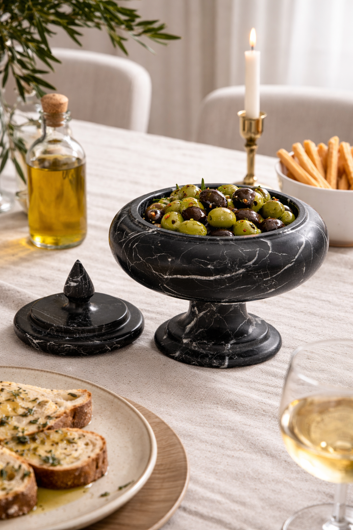 Aurelius Black Marble Pedestal Lidded Vessel - Decoronto
