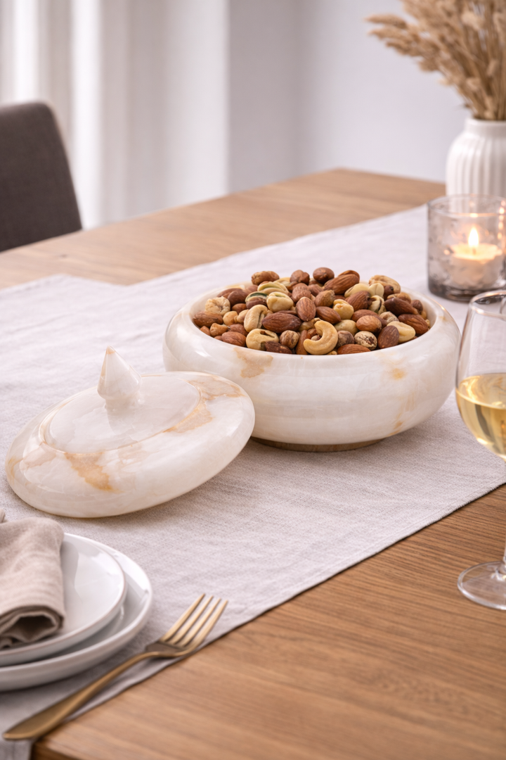 Aurelius Ivory Onyx Low Lidded Vessel - Decoronto