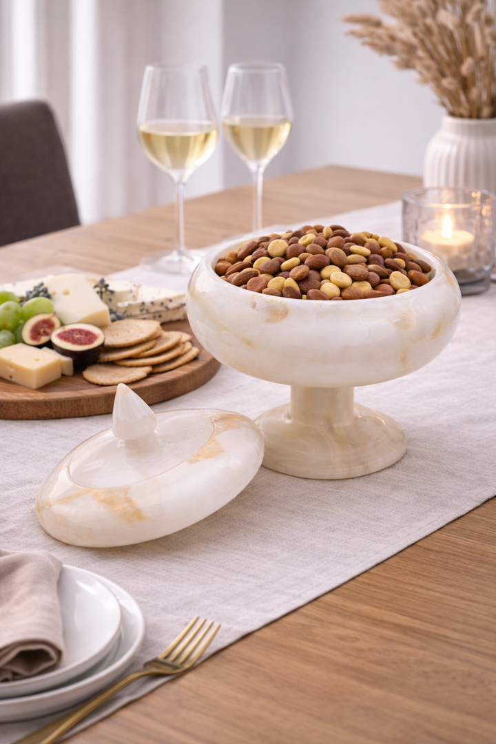 Aurelius Ivory Onyx Pedestal Lidded Vessel - Decoronto