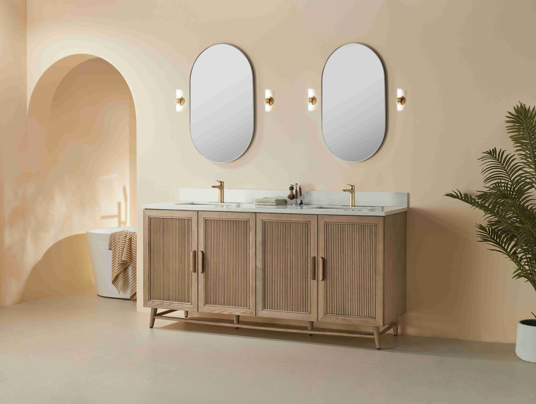 Elora 72 inch double sink antique oak bathroom vanity white quartz countertop Canada