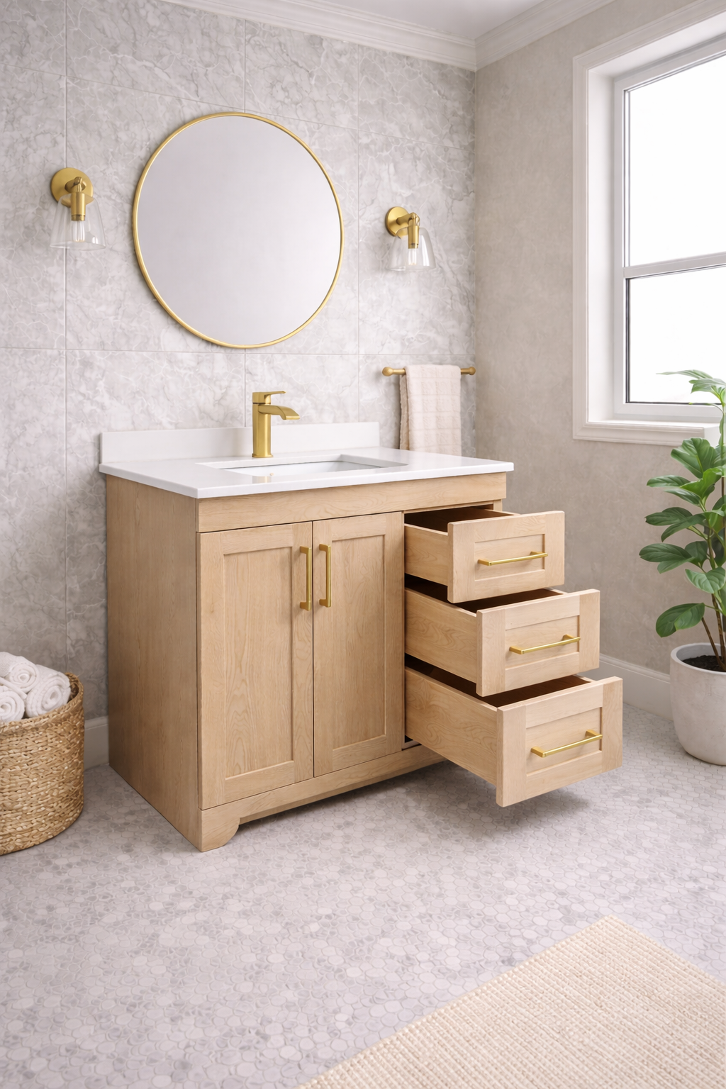 Alora 36" Bathroom Vanity - Solid Wood With Quartz Top - Decoronto