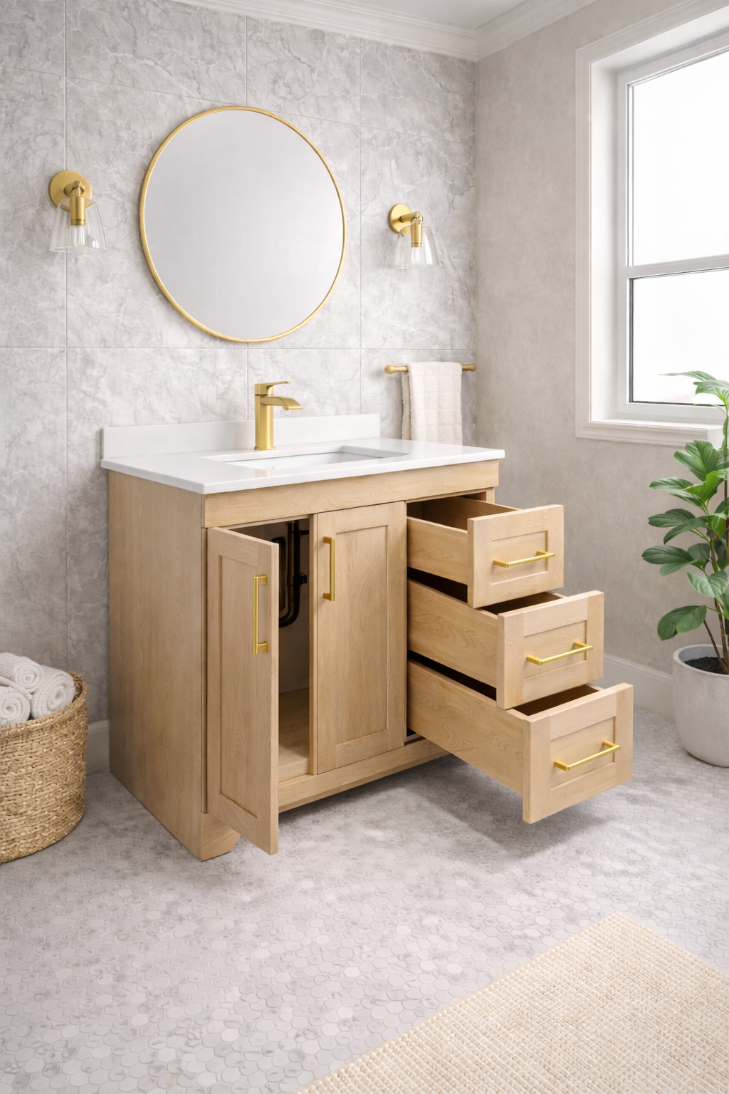 Alora 36" Bathroom Vanity - Solid Wood With Quartz Top - Decoronto