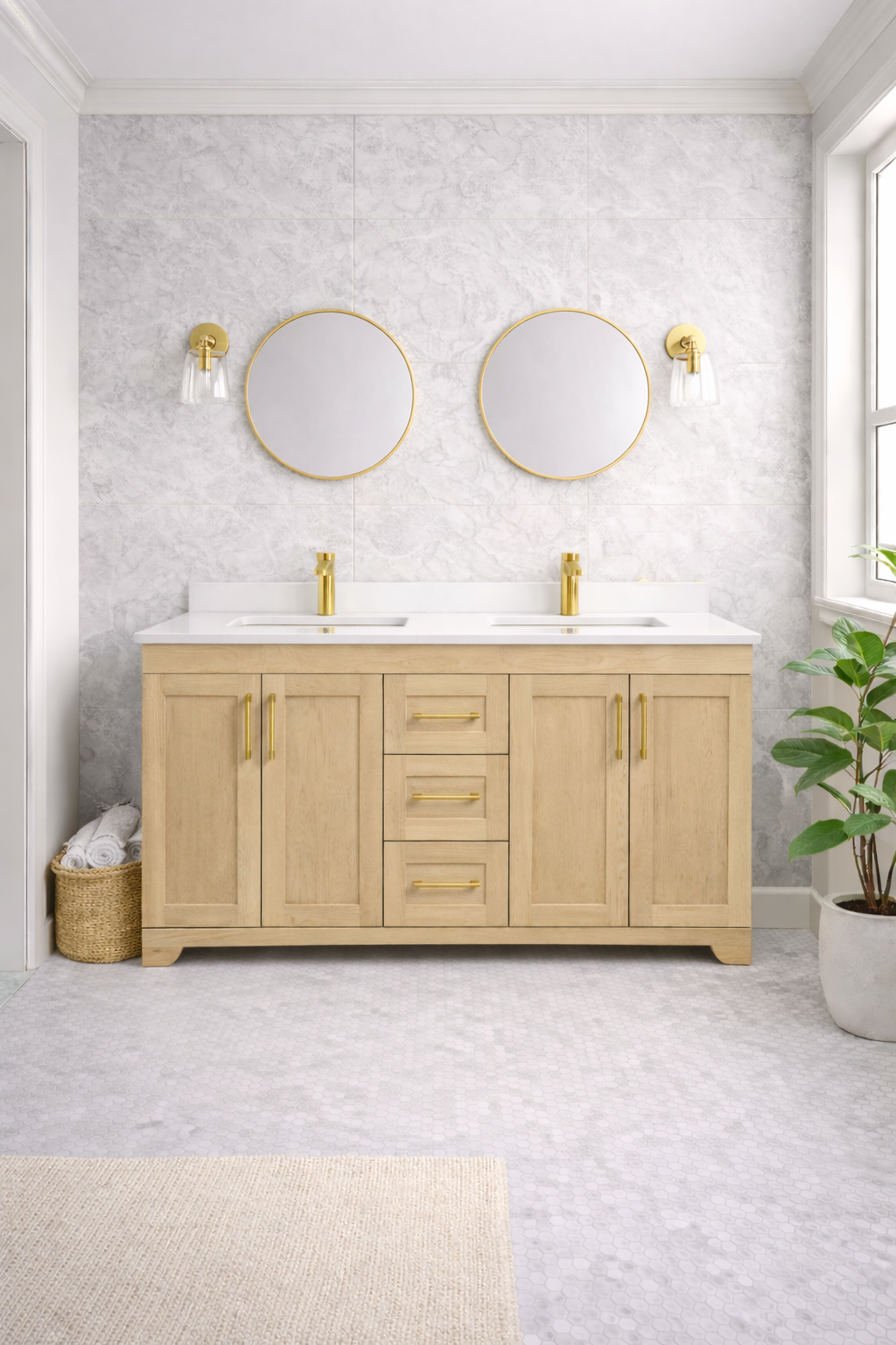 Alora 60" Bathroom Vanity - Solid Wood With Quartz Top, Double Sink - Decoronto