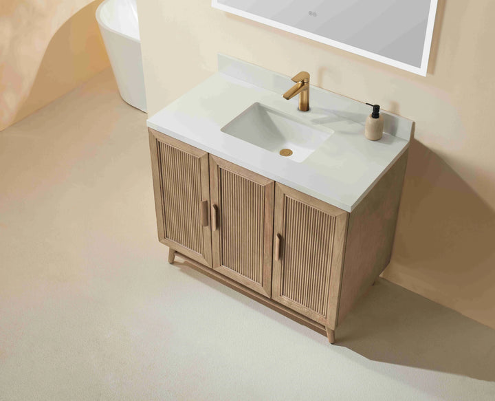 Elora 42″ Bathroom Vanity with Quartz Top - Oak - Decoronto
