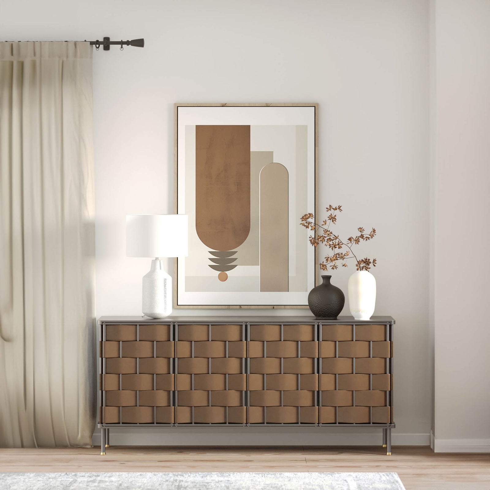 Loom sideboard 2 cabinets 4 shelves interior storage open