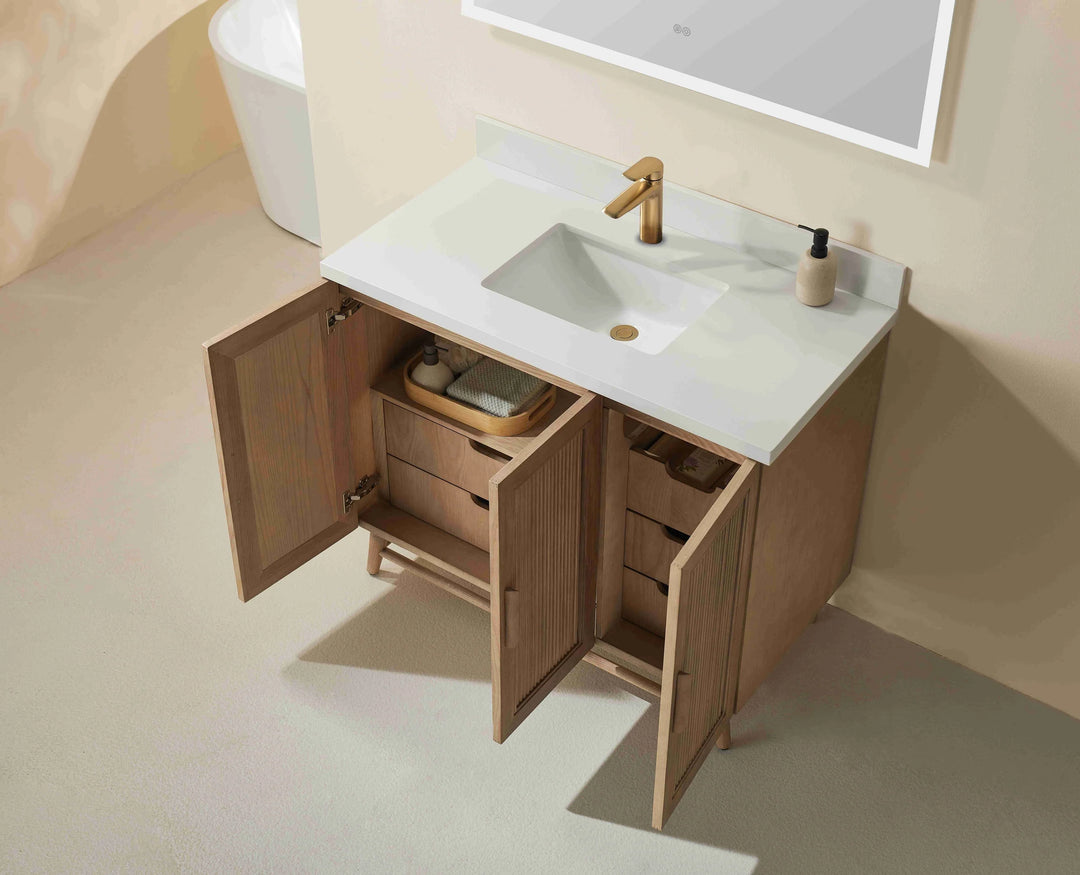 Elora 42″ Bathroom Vanity with Quartz Top - Oak - Decoronto