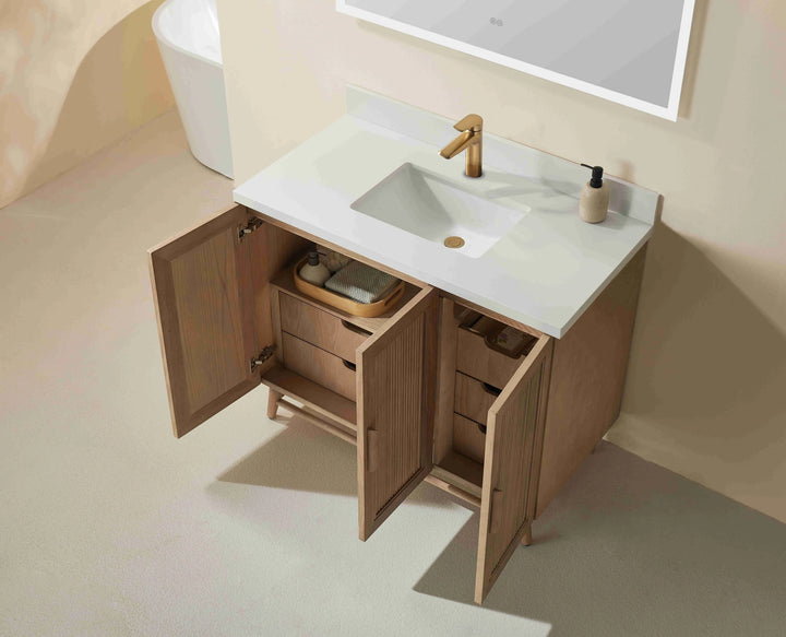 Elora 42″ Bathroom Vanity with Quartz Top - Oak - Decoronto