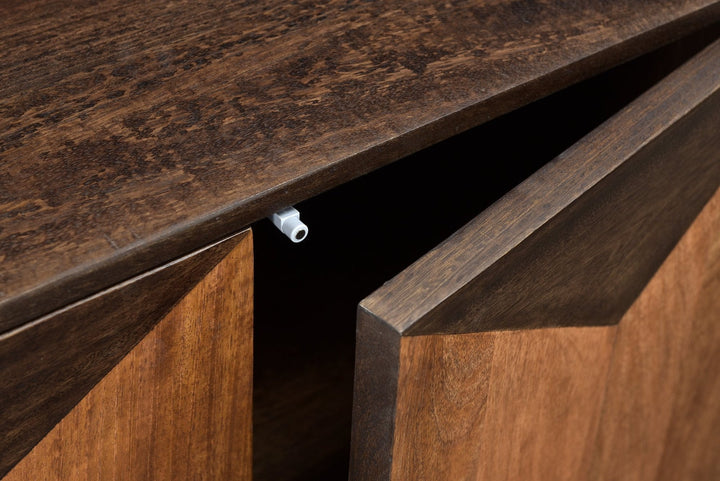 Hex sideboard 2 interior shelves open four doors mango wood hexagon