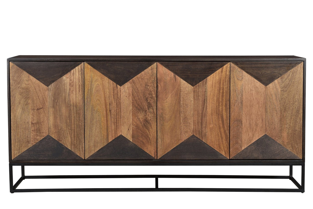 Hex 80 inch mango wood hexagon sideboard light teak black iron base Canada