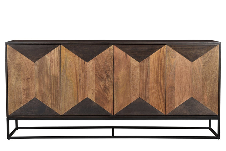 Hex 80 inch mango wood hexagon sideboard light teak black iron base Canada