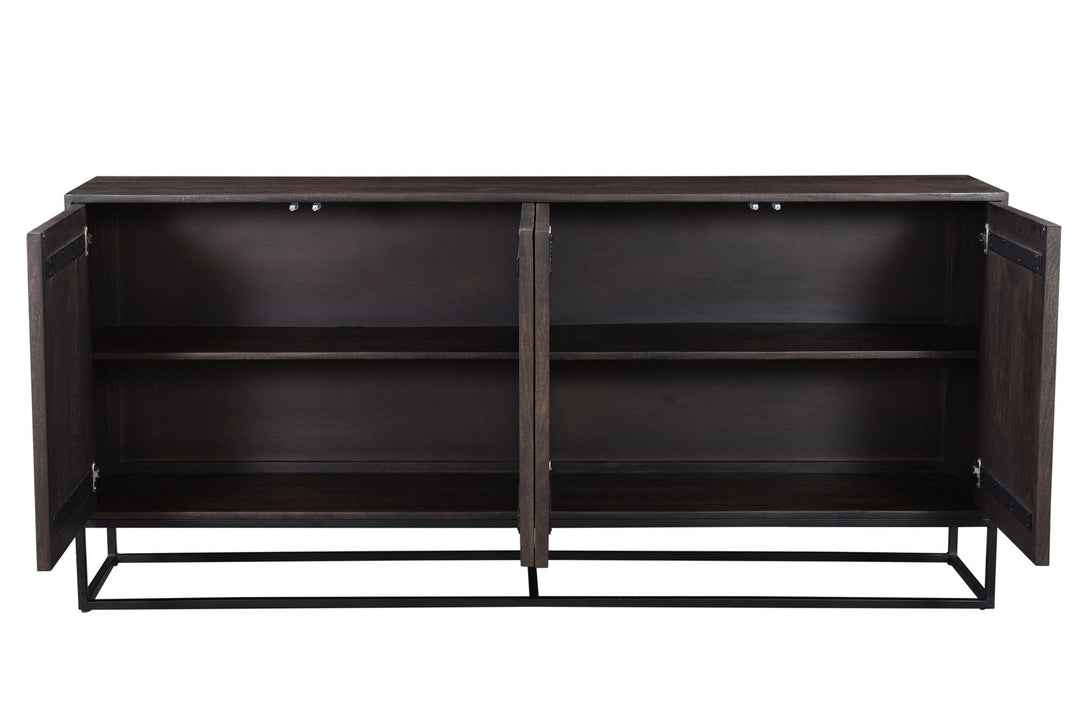 Hex sideboard 2 interior shelves open four doors mango wood hexagon