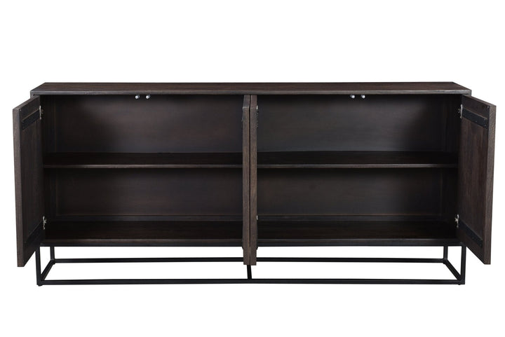 Hex sideboard 2 interior shelves open four doors mango wood hexagon