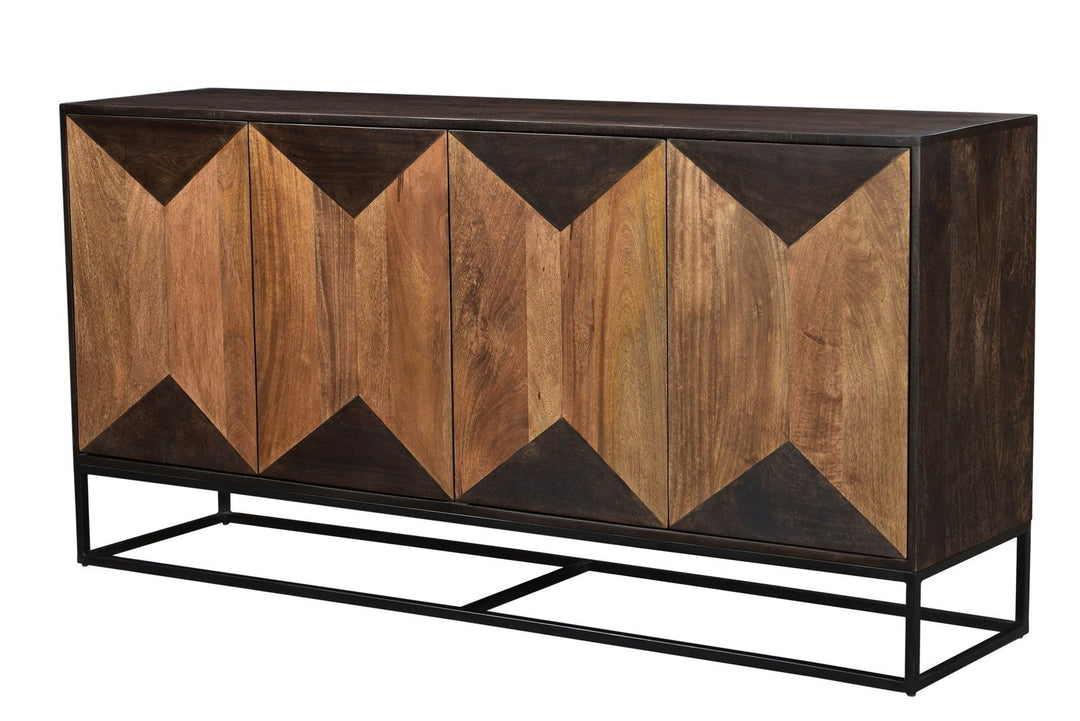 Hex 80 inch sideboard four push-open doors hexagon pattern black iron frame