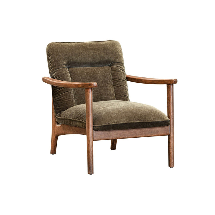 Brown armchair with wooden frame on a white background