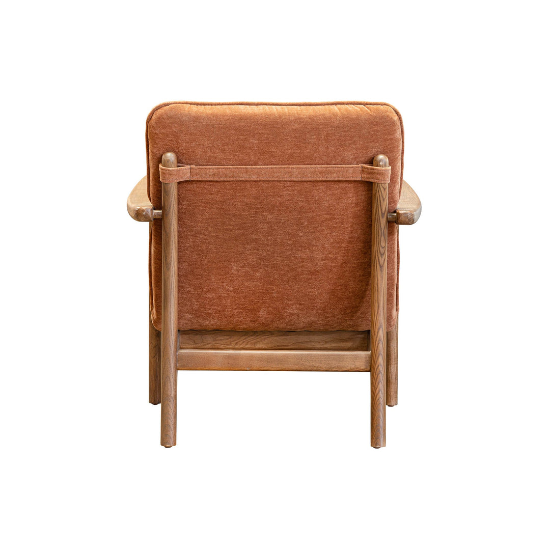 Brown armchair with wooden frame on a white background