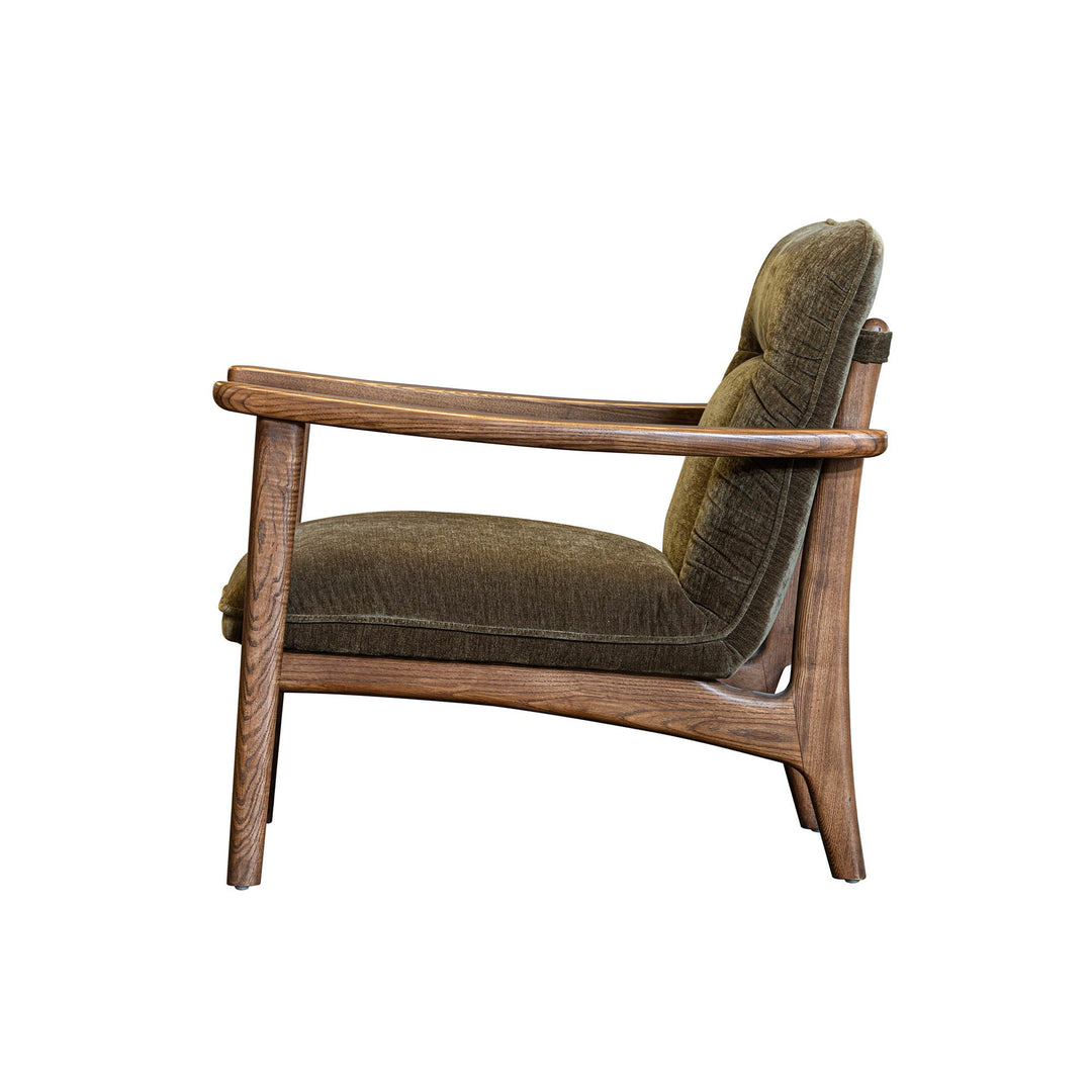 Brown armchair with wooden frame on a white background