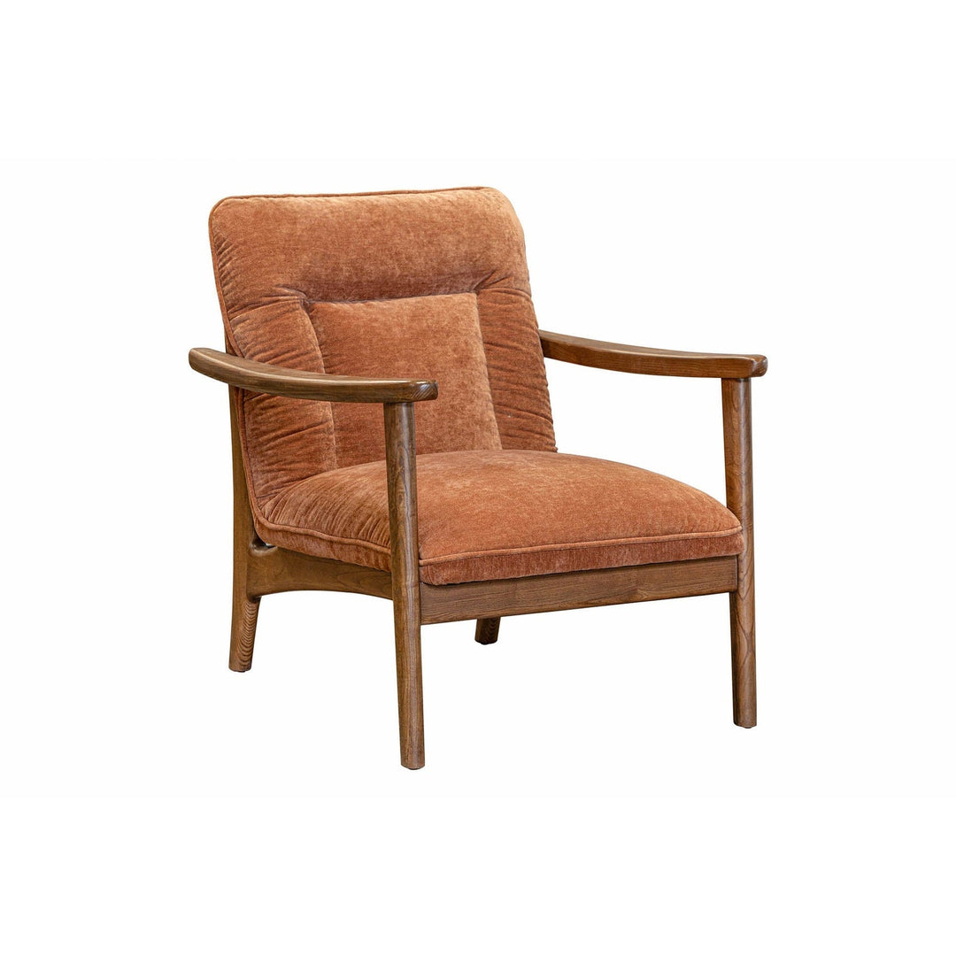 Brown armchair with wooden frame on a white background