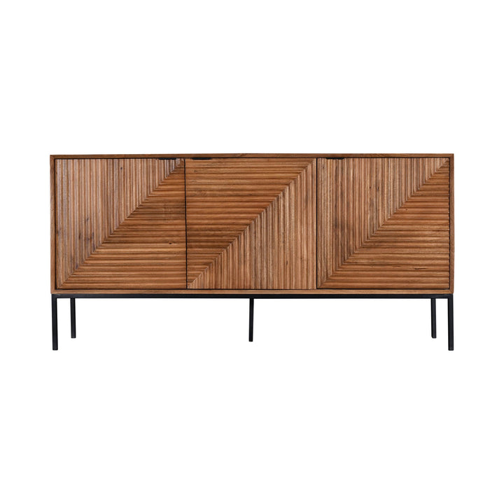 Solid mango wood sideboard with fluted doors and natural oak finish. Elegant, functional design. Free Canada-wide shipping.