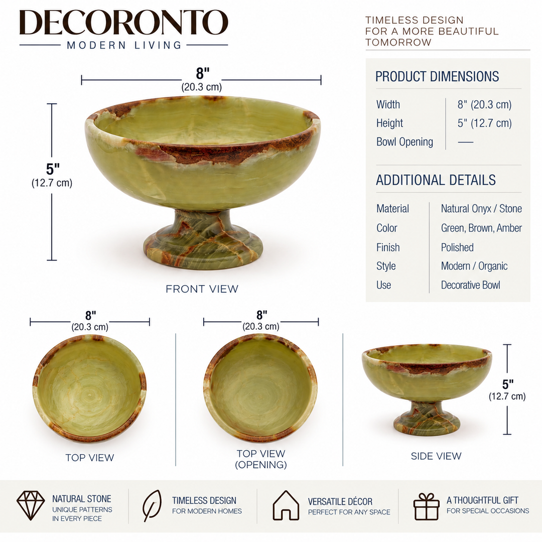 Vale Pedestal Bowl — Small,Hand-Carved Green Onyx, Open Bowl Design , Natural Stone Accent