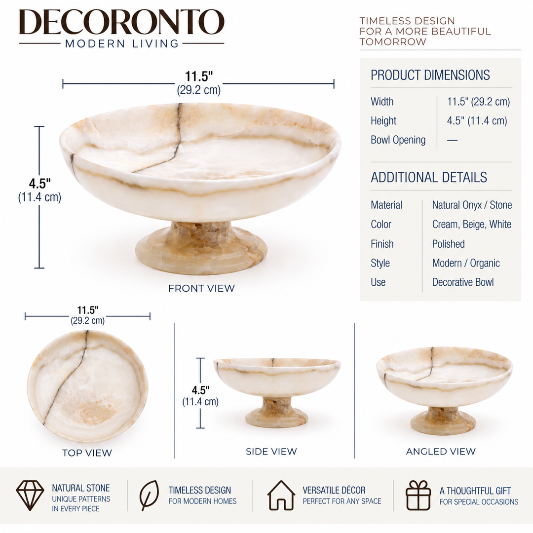 Aurelius Pedestal Bowl — Large , Hand-Carved Ivory Onyx , Polished Finish , Natural Stone Centrepiece