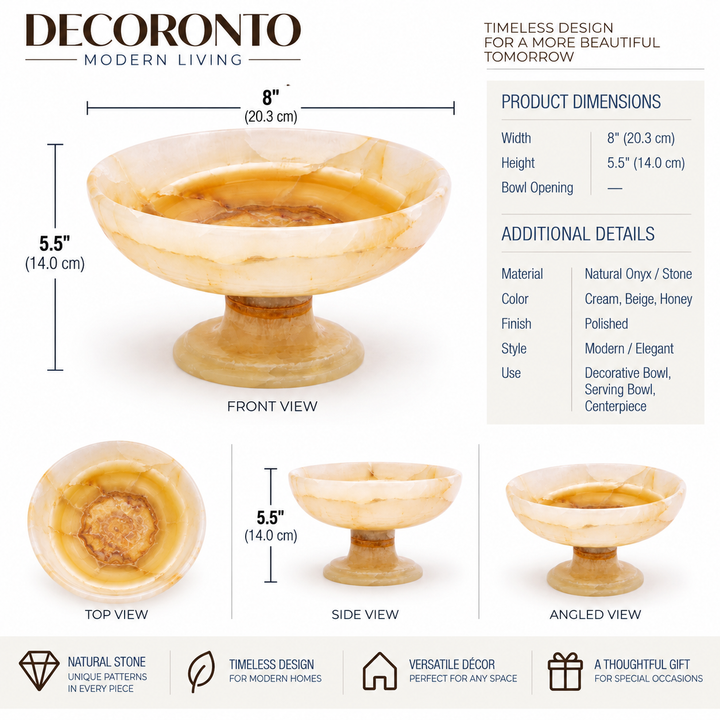 Aurelius Pedestal Bowl — Small ,Hand-Carved Ivory Onyx , Honey-Toned Veining, Natural Stone Accent