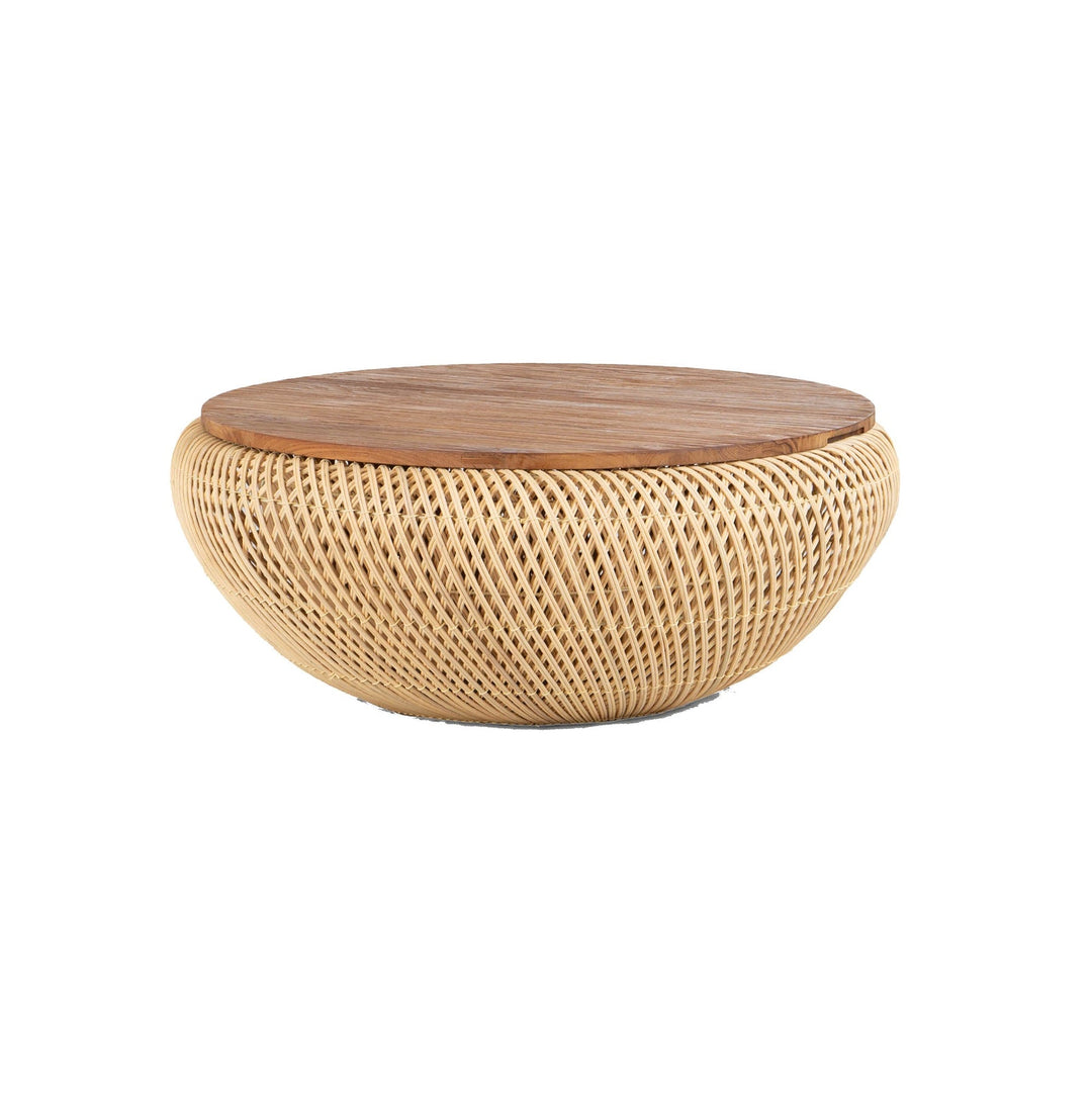 Nalu reclaimed teak handwoven rattan coffee table natural finish Canada