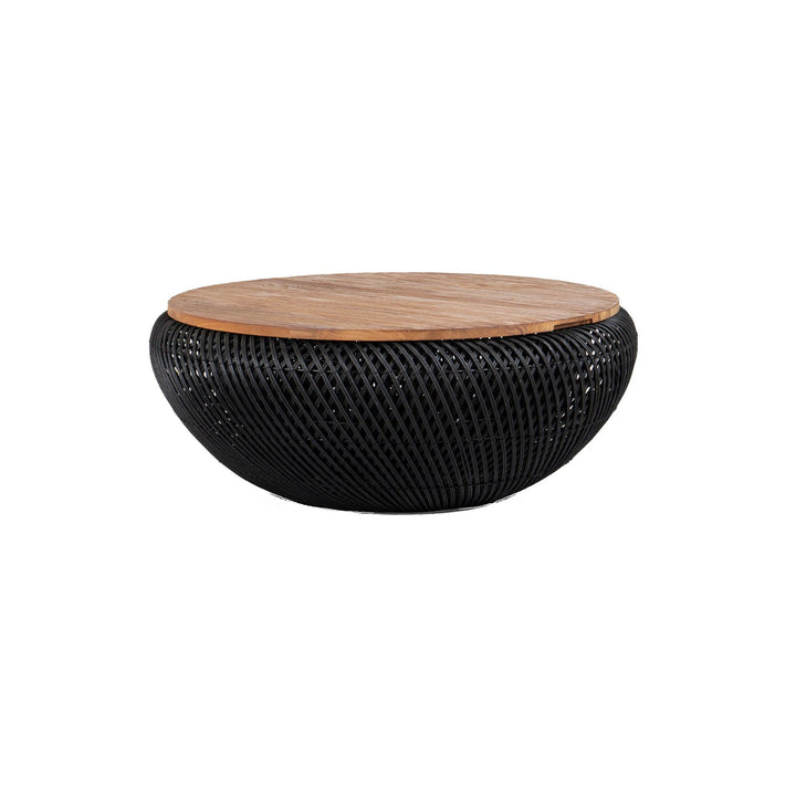 Nalu 31" Reclaimed Teak &amp; Handwoven Rattan Coffee Table, 2-in-1 Storage Basket, Eco-Friendly Artisan Table