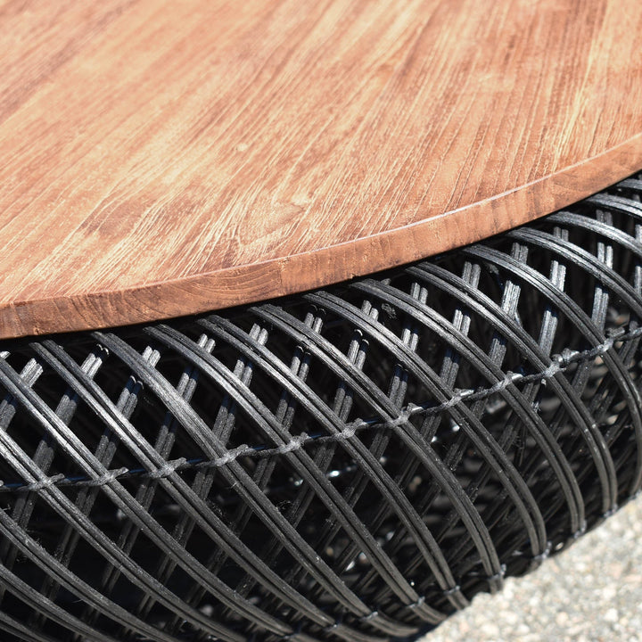 Nalu 31" Reclaimed Teak &amp; Handwoven Rattan Coffee Table, 2-in-1 Storage Basket, Eco-Friendly Artisan Table