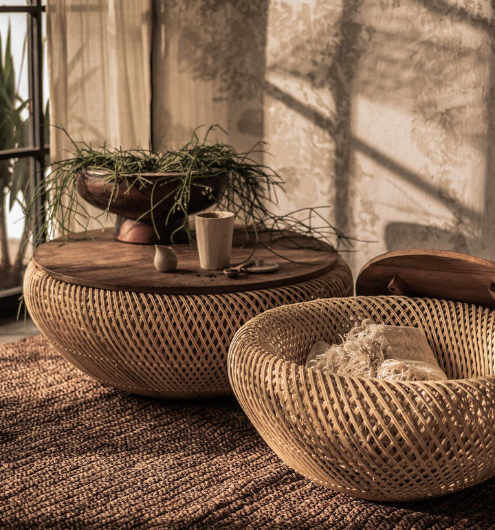 Nalu rattan storage basket lid removed 2-in-1 coffee table Canada