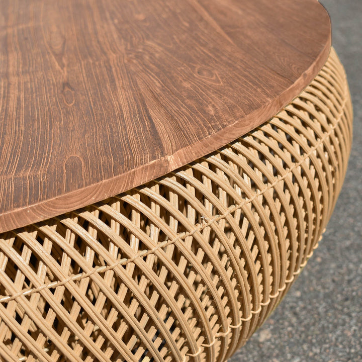 Nalu handwoven rattan base dark volcanic finish close-up artisan