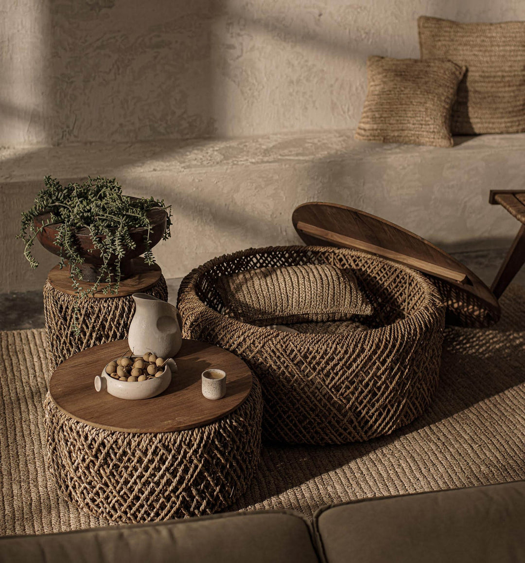 Cayo woven abaca storage basket lid removed 2-in-1 coffee table Canada