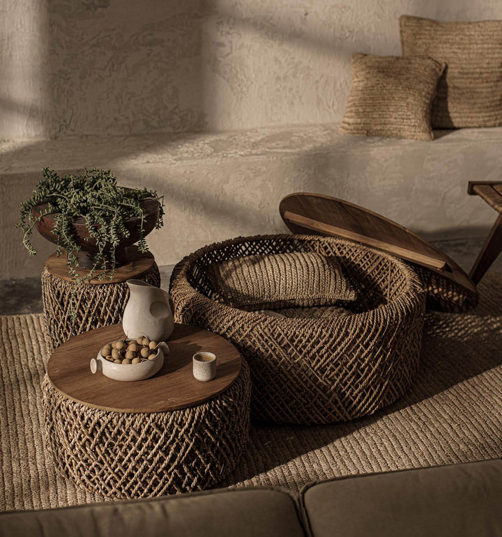 Cayo woven abaca storage basket lid removed 2-in-1 coffee table Canada