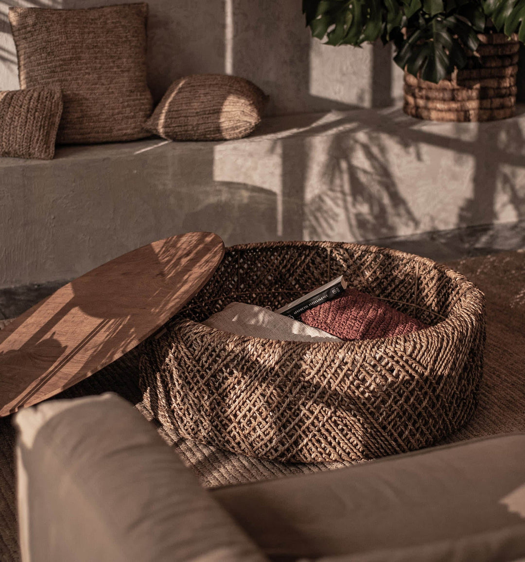 Cayo woven abaca storage basket lid removed 2-in-1 coffee table Canada
