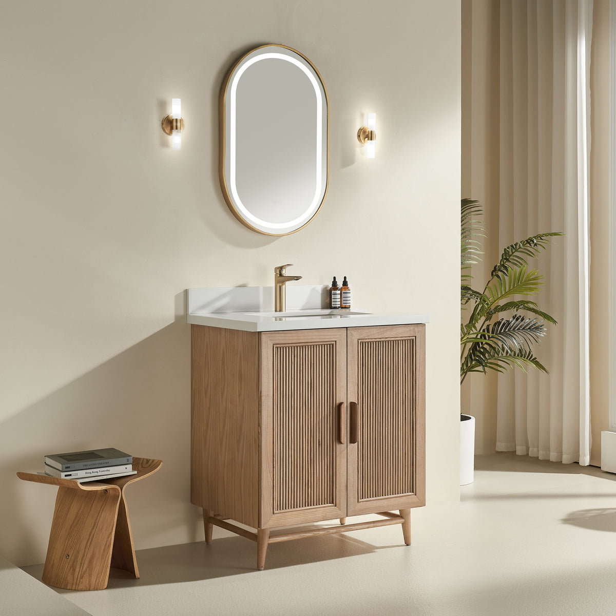 Elora 30 inch antique oak bathroom vanity white quartz countertop Canada