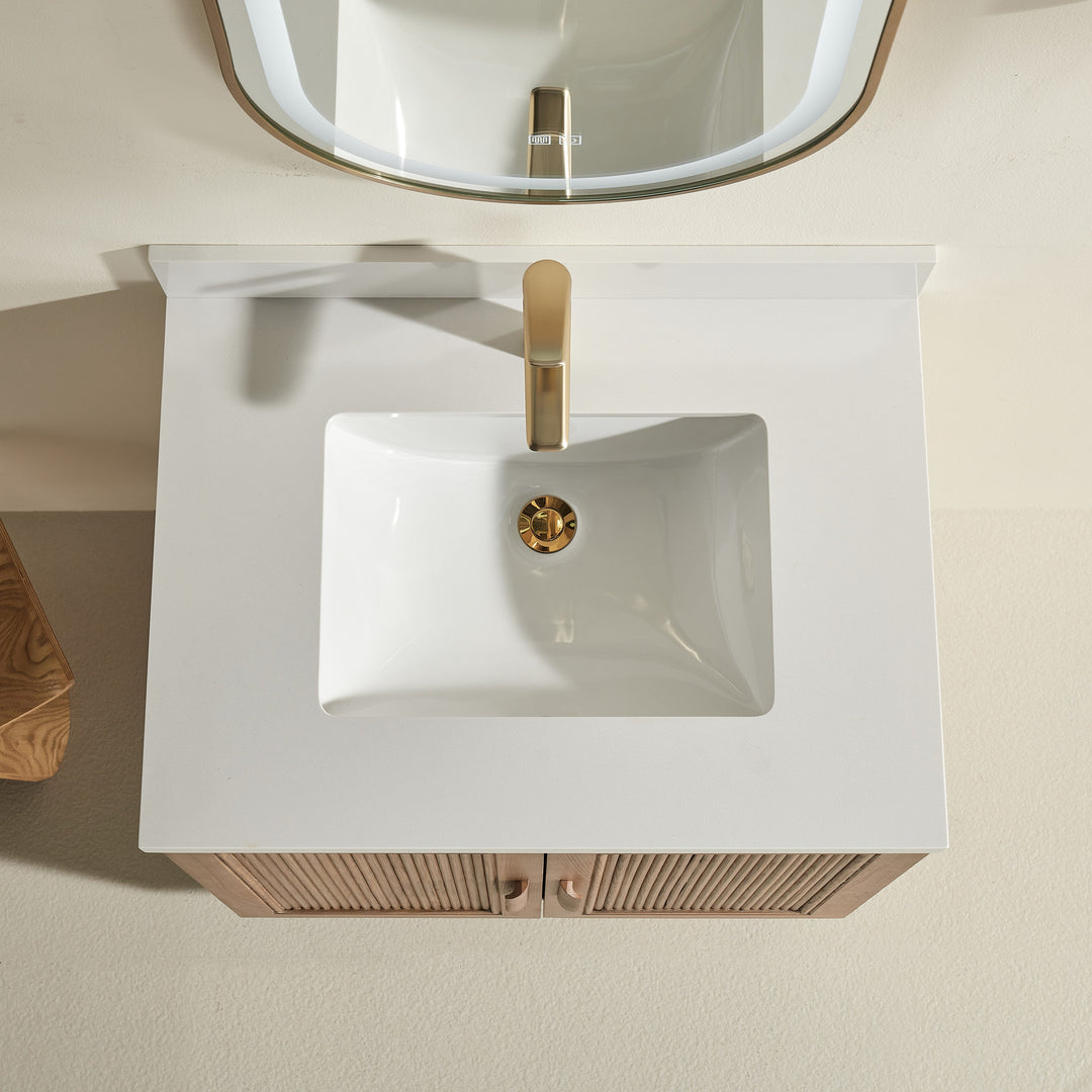Elora white quartz countertop 4 inch backsplash undermount ceramic sink