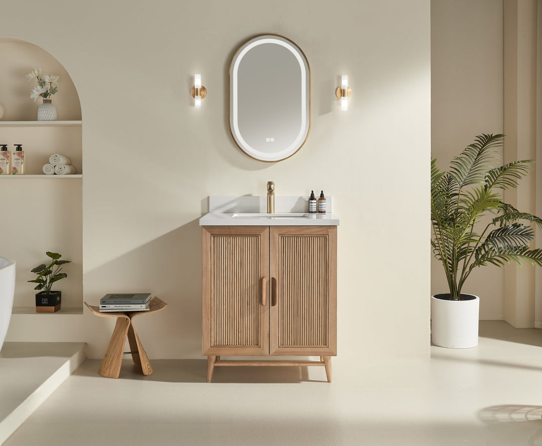 Elora 30 inch antique oak bathroom vanity white quartz countertop Canada