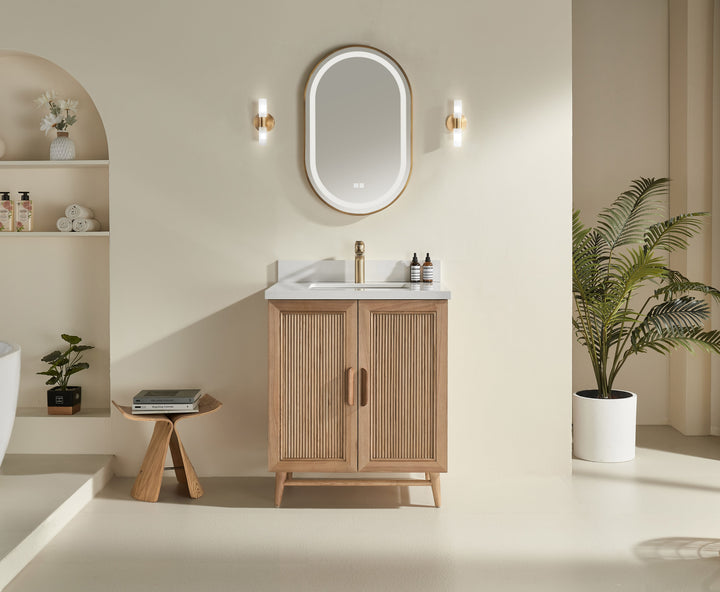 Elora 30 inch antique oak bathroom vanity white quartz countertop Canada