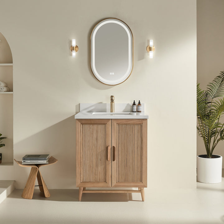 Elora 30 inch bathroom vanity 22.5 depth side profile antique oak