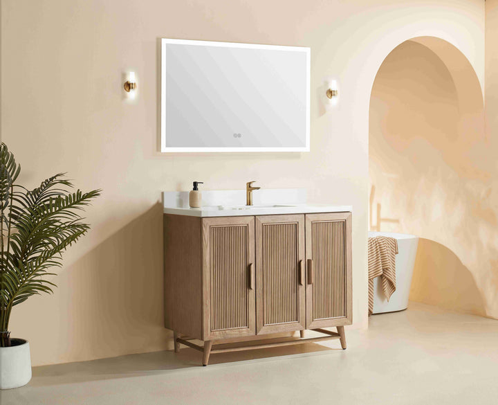 Elora 42 inch antique oak freestanding bathroom vanity with quartz countertop and undermount sink Canada