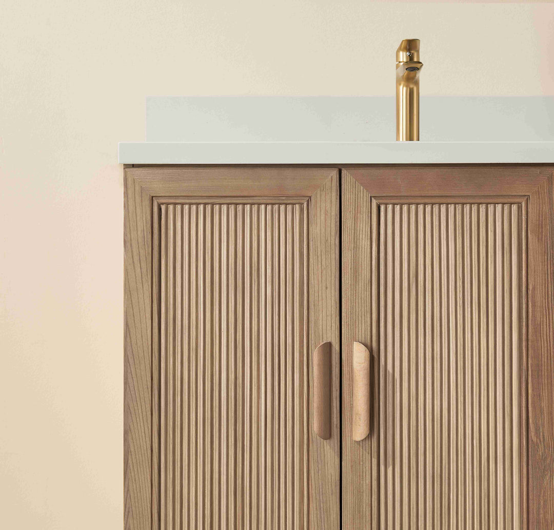 Elora 42" Antique Oak Solid Wood Freestanding Bathroom Vanity with Quartz Countertop &amp; Undermount Sink | Modern Single Sink Vanity Canada