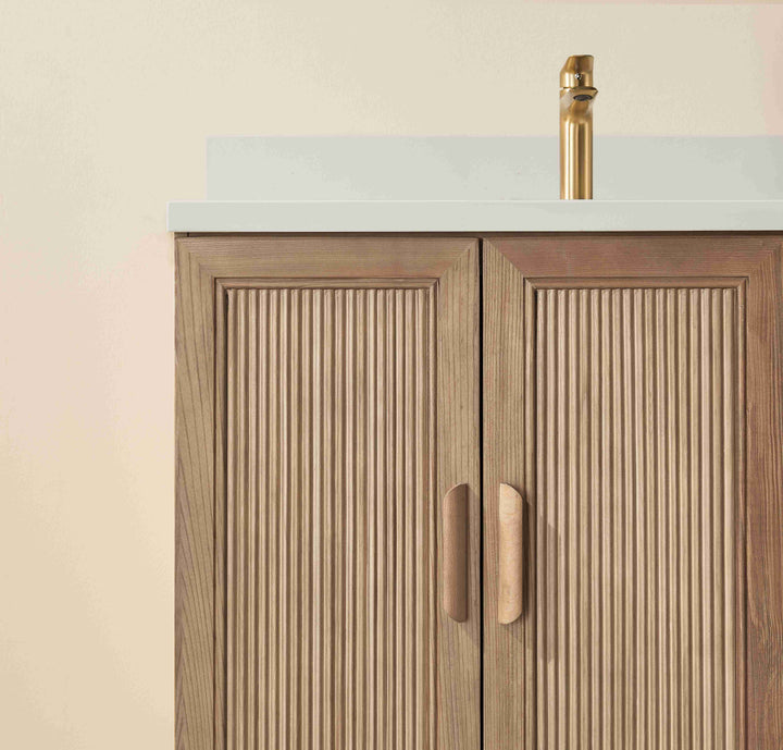 Elora 42" Antique Oak Solid Wood Freestanding Bathroom Vanity with Quartz Countertop &amp; Undermount Sink | Modern Single Sink Vanity Canada