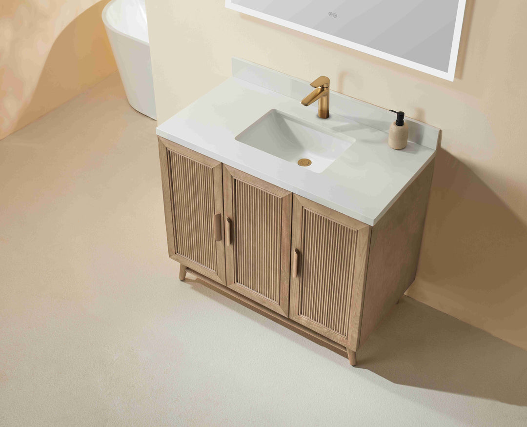 Elora 42 inch 3/4 inch quartz countertop with 4 inch backsplash and undermount ceramic sink