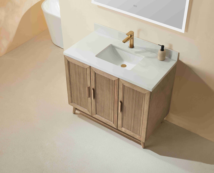 Elora 42 inch 3/4 inch quartz countertop with 4 inch backsplash and undermount ceramic sink
