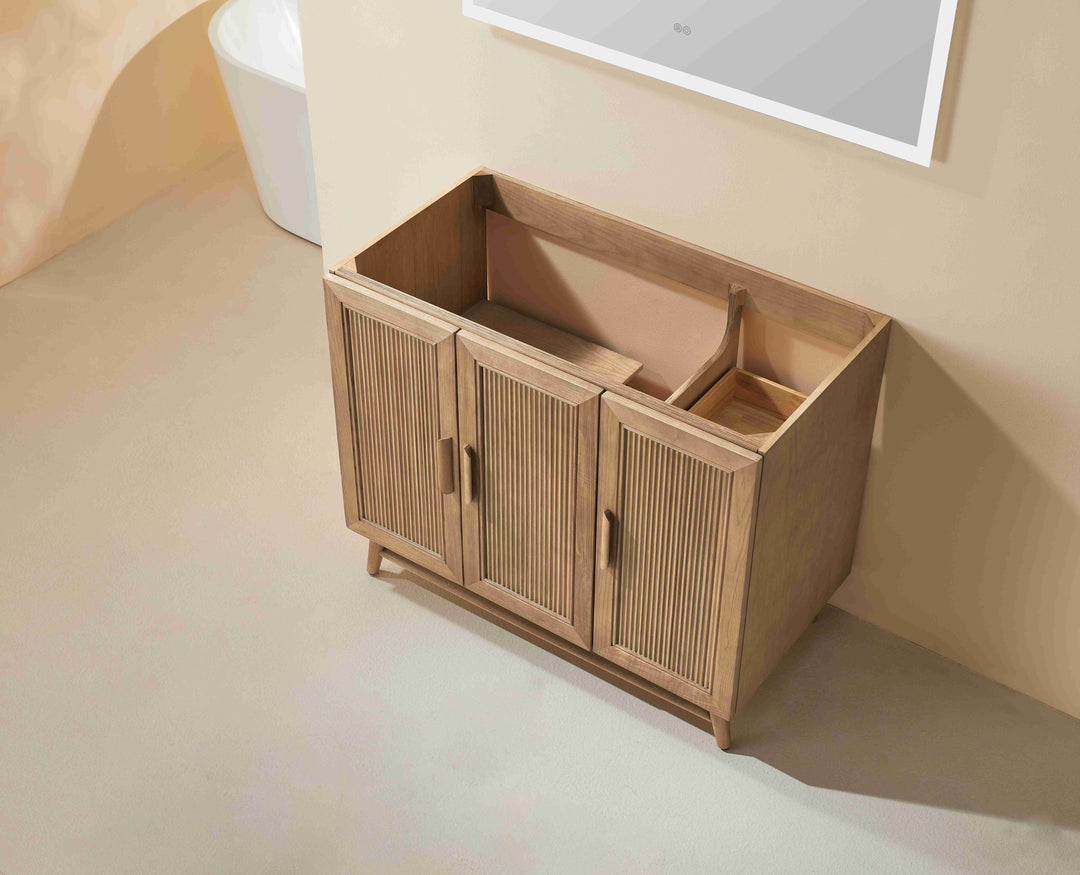 Elora 42" Antique Oak Solid Wood Freestanding Bathroom Vanity with Quartz Countertop &amp; Undermount Sink | Modern Single Sink Vanity Canada
