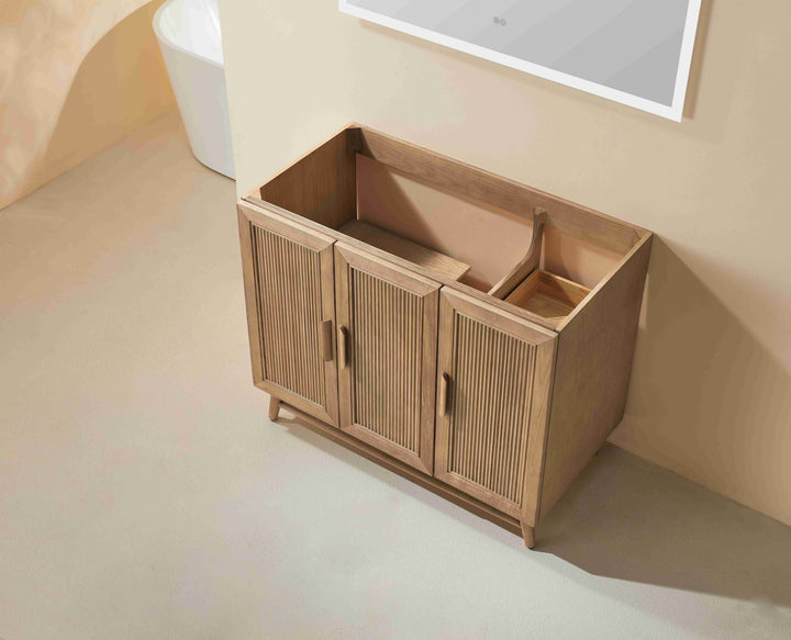 Elora 42" Antique Oak Solid Wood Freestanding Bathroom Vanity with Quartz Countertop &amp; Undermount Sink | Modern Single Sink Vanity Canada