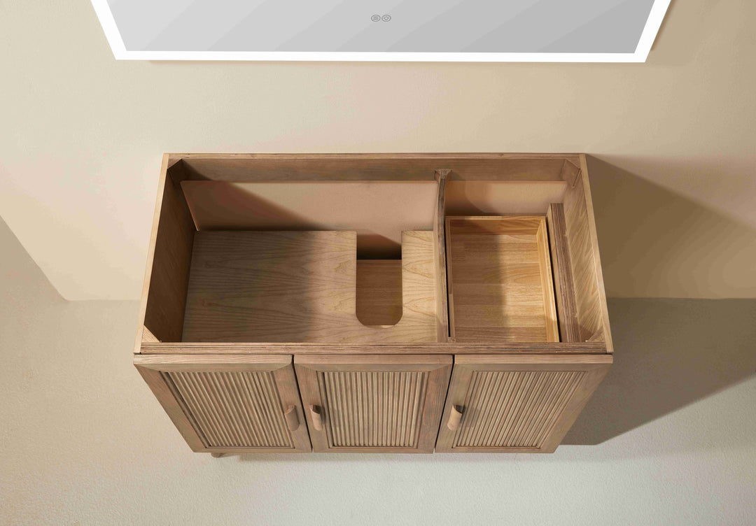 Elora 42" Antique Oak Solid Wood Freestanding Bathroom Vanity with Quartz Countertop &amp; Undermount Sink | Modern Single Sink Vanity Canada