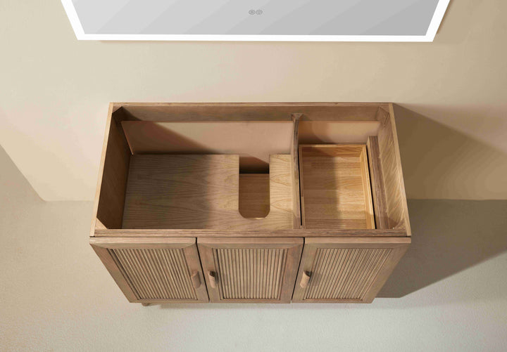 Elora 42" Antique Oak Solid Wood Freestanding Bathroom Vanity with Quartz Countertop &amp; Undermount Sink | Modern Single Sink Vanity Canada