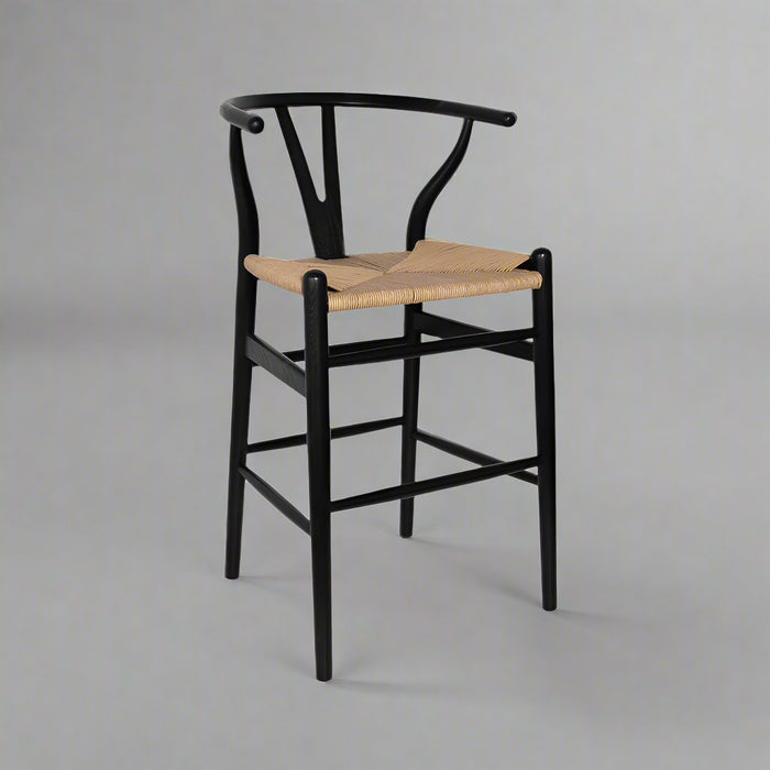 Frida Counter Stool - Black with Natural Seat